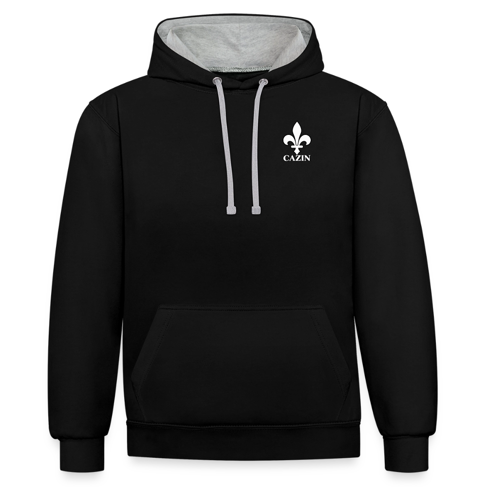 AWDis Just Hoods Kontrast-Hoodie Unisex – CAZIN mit bosnischer Lilie | Brustprint - Schwarz/Grau meliert