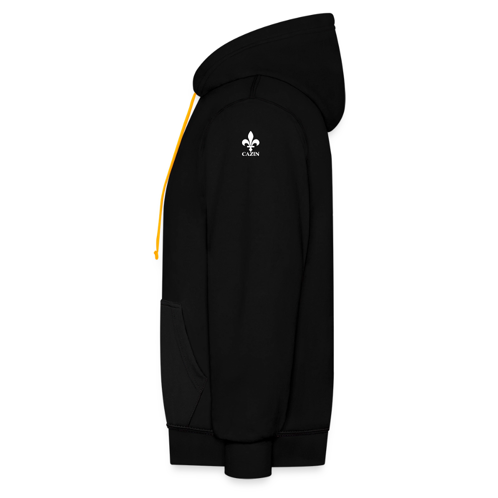AWDis Just Hoods Kontrast-Hoodie Unisex – CAZIN mit bosnischen Lilien | Brust- & Schulterprint - Schwarz/Gold