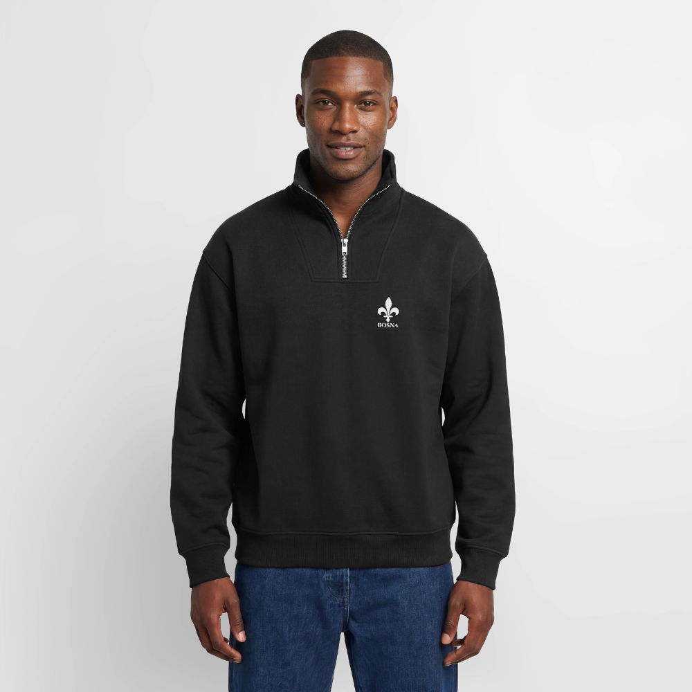 BOSNA Premium Organic Half-Zip Sweatshirt – SPREAD | Bosnische Lilie - Schwarz