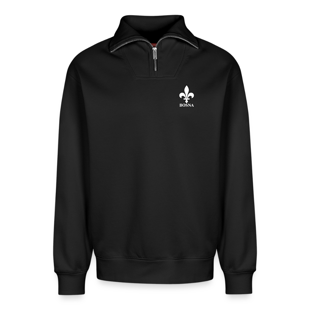 BOSNA Premium Organic Half-Zip Sweatshirt – SPREAD | Bosnische Lilie - Schwarz
