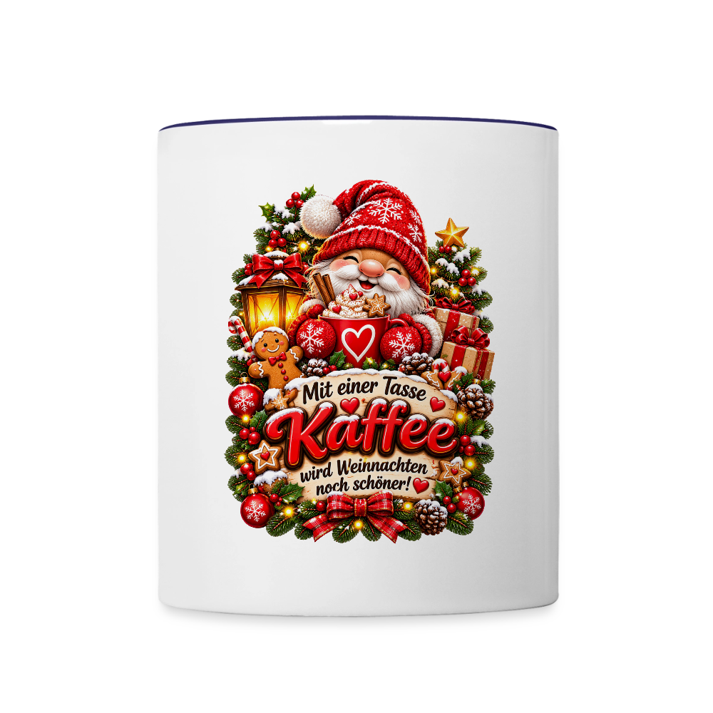 Weihnachtstasse 🎄 Mit einer Tasse Kaffee wird Weihnachten noch schöner – 325 ml - Weiß/Kobaltblau
