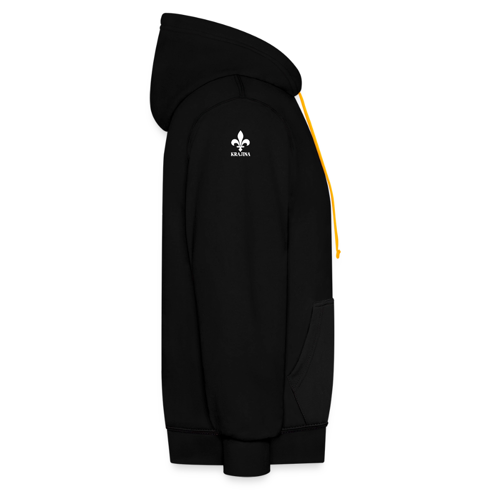 AWDis Just Hoods Kontrast-Hoodie Unisex – KRAJINA mit bosnischen Lilien | Brust- & Schulterprint - Schwarz/Gold