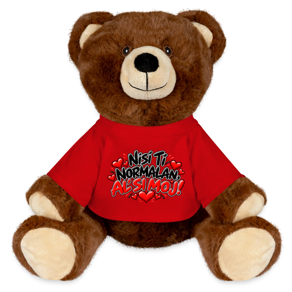 Nisi ti normalan al si moj Kuschelteddy MiniFeet® – Nachhaltiger Teddybär mit Herz-Design - Rot
