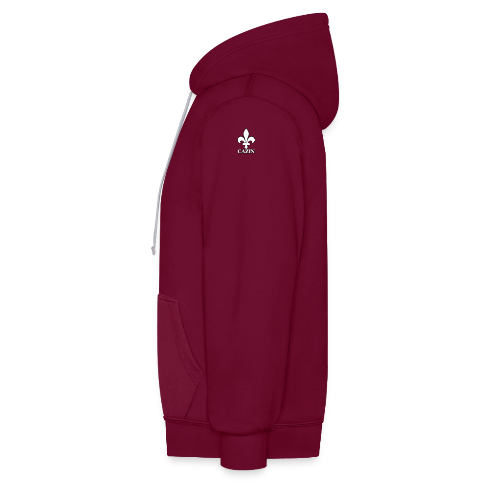 AWDis Just Hoods Kontrast-Hoodie Unisex – CAZIN mit bosnischen Lilien | Brust- & Schulterprint - Weinrot/Anthrazit