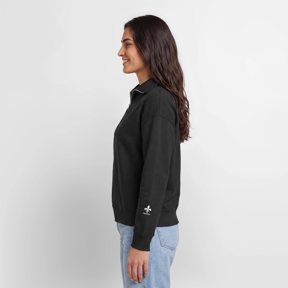 KRAJINA Premium Half-Zip Hoodie – Bosnische Lilie auf Brust & Ärmeln | SPREAD - Schwarz