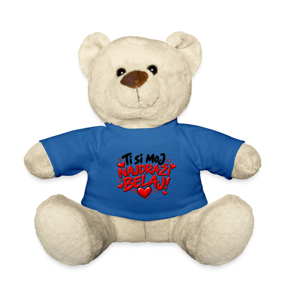 Kuschelteddy mit „Ti si moj najdrazi belaj“ Design – Süßer Liebesbär mit T-Shirt - Königsblau