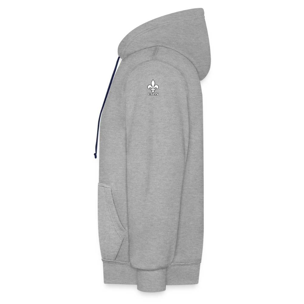 AWDis Just Hoods Kontrast-Hoodie Unisex – CAZIN mit bosnischen Lilien | Brust- & Schulterprint - Grau meliert/Navy