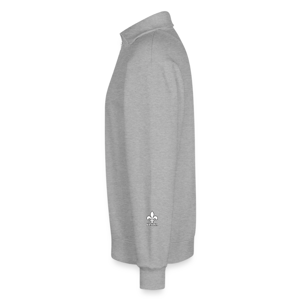 KRAJINA Premium Half-Zip Hoodie – Bosnische Lilie auf Brust & Ärmeln | SPREAD - Grau meliert
