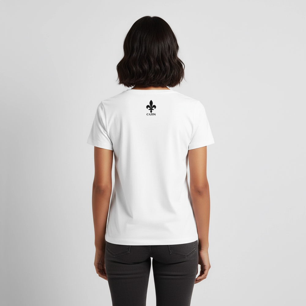 CAZIN Premium T-Shirt Frauen – Bosnische Lilie | Brust- & Rückenprint - Weiß