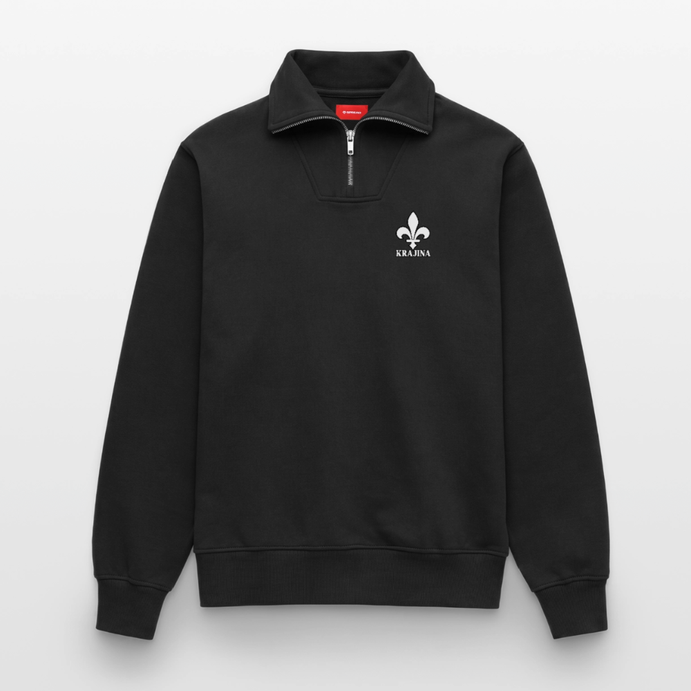 KRAJINA Premium Half-Zip Hoodie – Bosnische Lilie auf Brust & Ärmeln | SPREAD - Schwarz