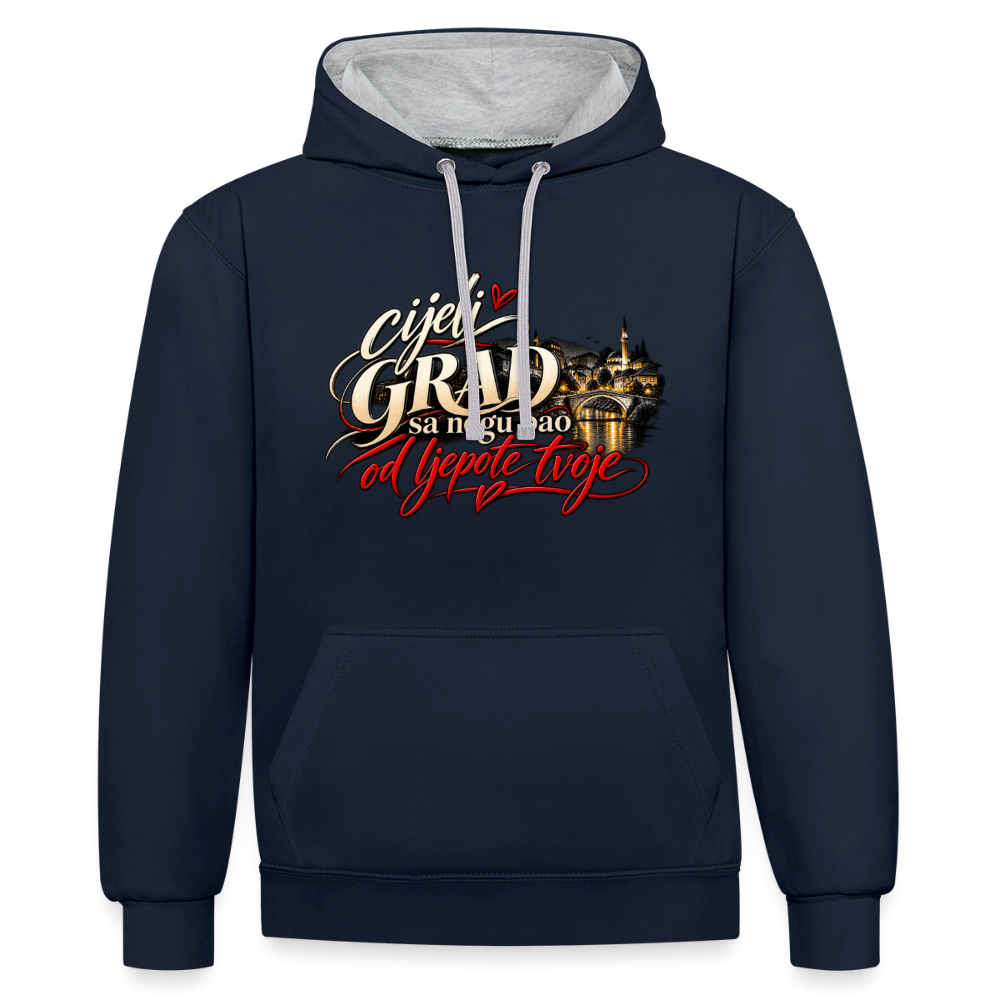 Kontrast-Hoodie - Cijeli grad sa nogu pao od ljepote tvoje - Navy/Grau meliert