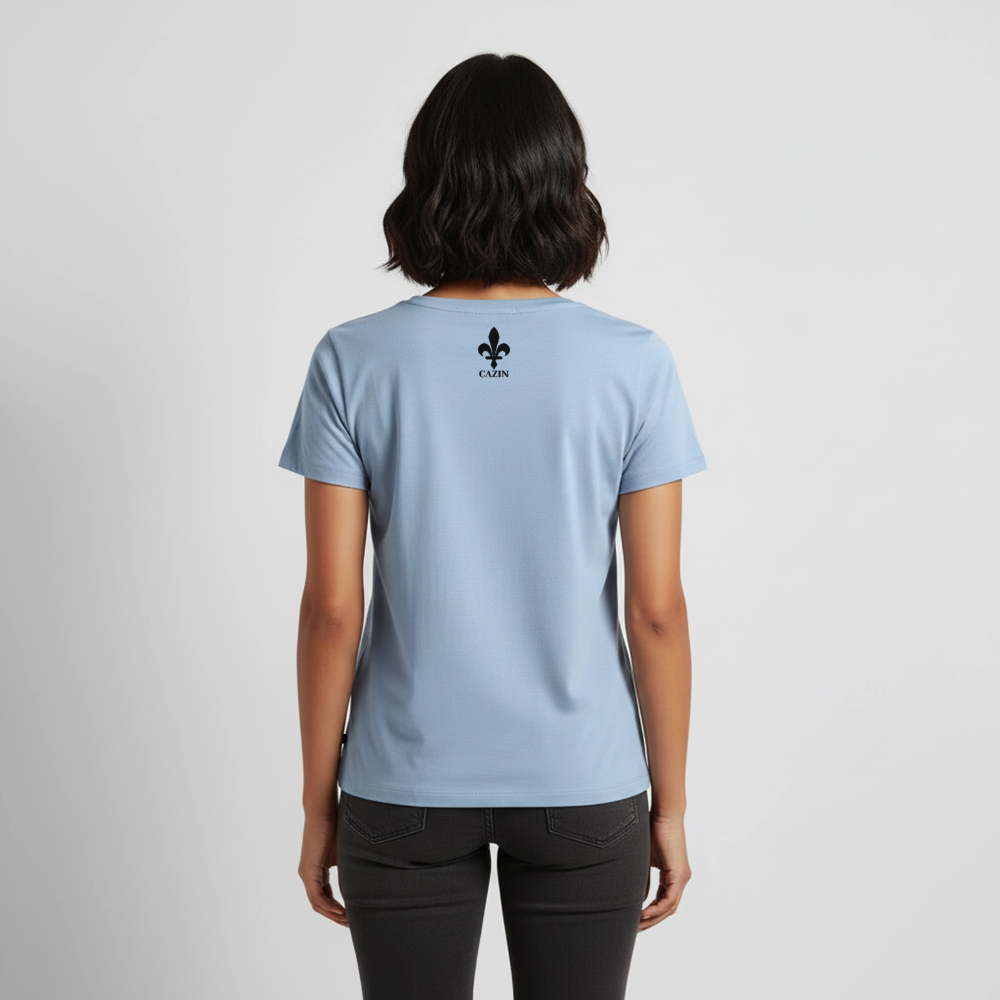CAZIN Premium T-Shirt Frauen – Bosnische Lilie | Brust- & Rückenprint - Hellblau