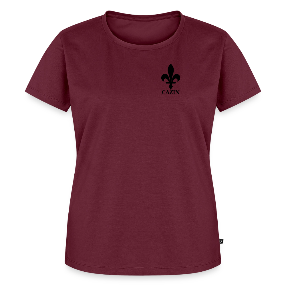 CAZIN Premium T-Shirt Frauen – Bosnische Lilie | Brust- & Rückenprint - Burgunderrot