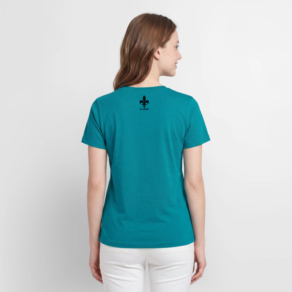 CAZIN Premium T-Shirt Frauen – Bosnische Lilie | Brust- & Rückenprint - Petrol