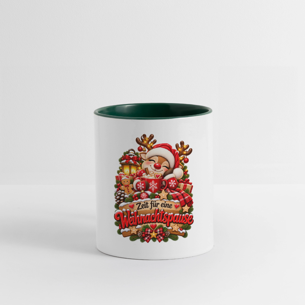 Weihnachtstasse 🎄 Zeit für eine Weihnachtspause – Rentier Kaffeetasse 325 ml - Weiß/Dunkelgrün
