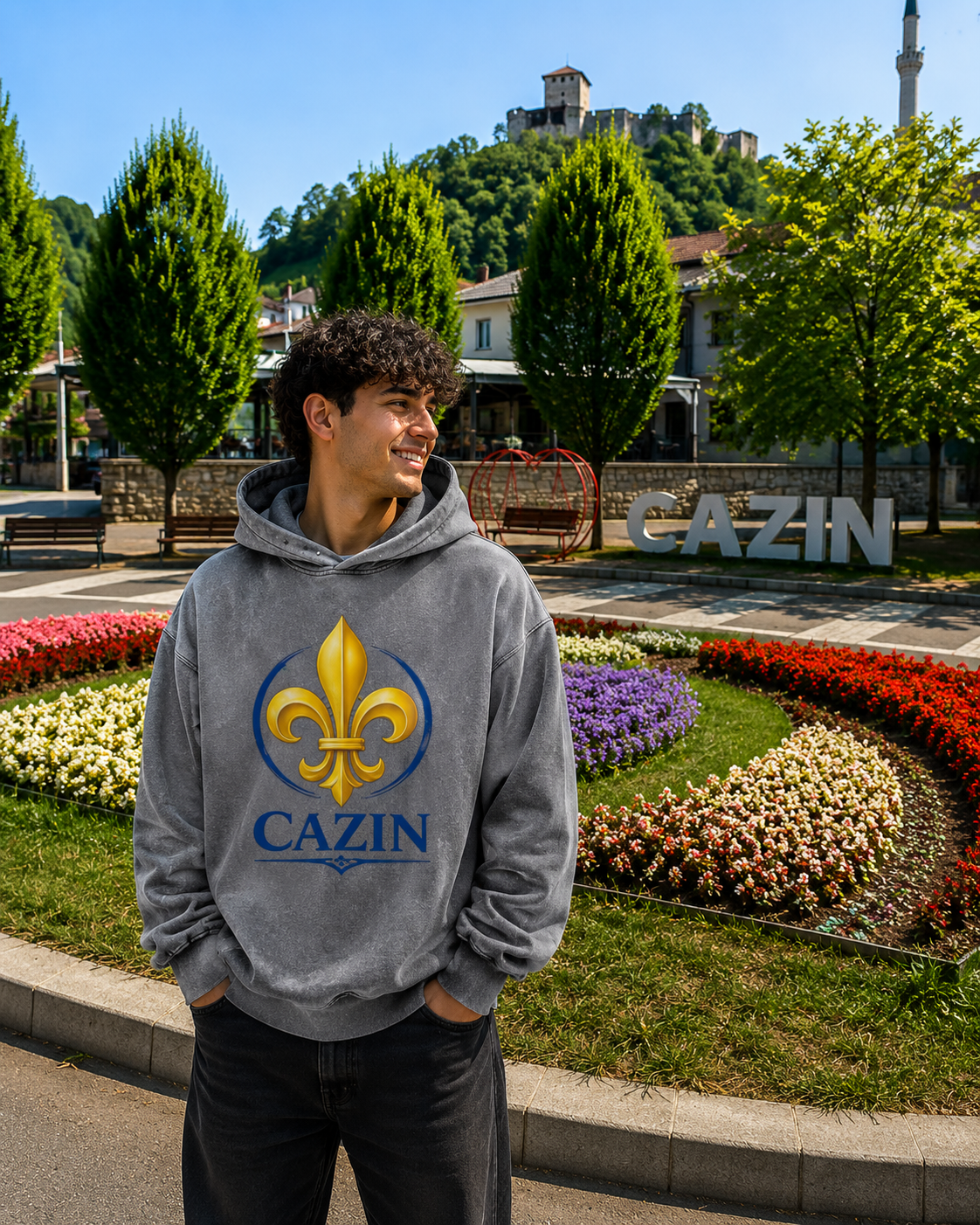 Oversize Washed Hoodie - Cazin Bosnien Lilie Design
