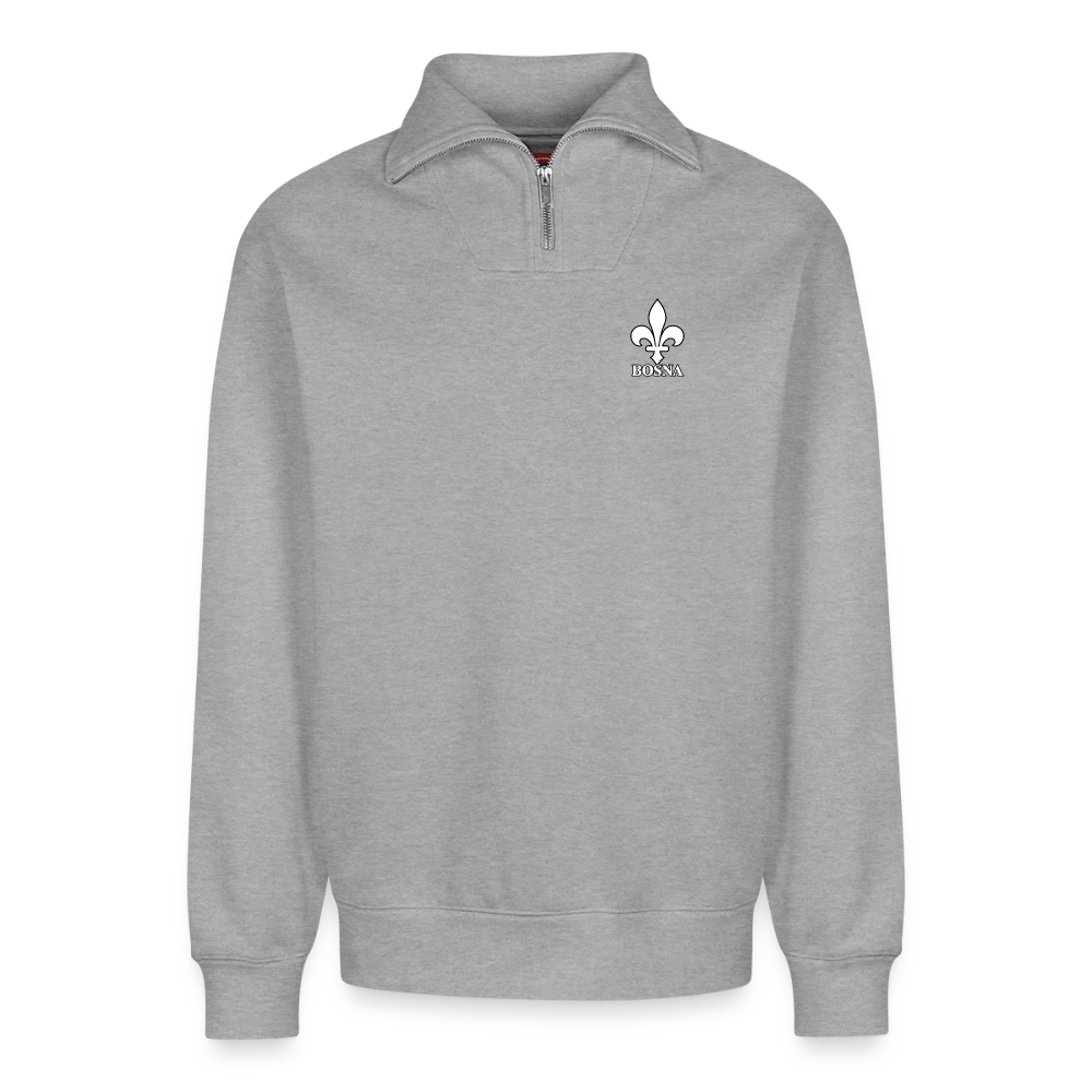 BOSNA Premium Organic Half-Zip Sweatshirt – SPREAD | Bosnische Lilie - Grau meliert
