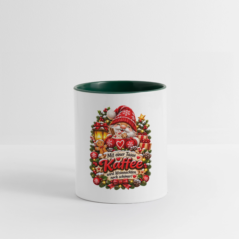 Weihnachtstasse 🎄 Mit einer Tasse Kaffee wird Weihnachten noch schöner – 325 ml - Weiß/Dunkelgrün