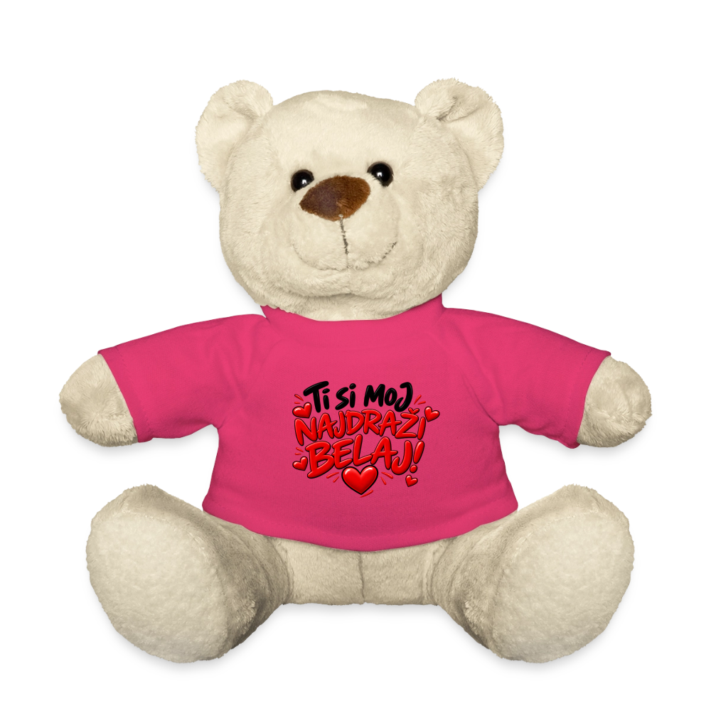 Kuschelteddy mit „Ti si moj najdrazi belaj“ Design – Süßer Liebesbär mit T-Shirt - Pink