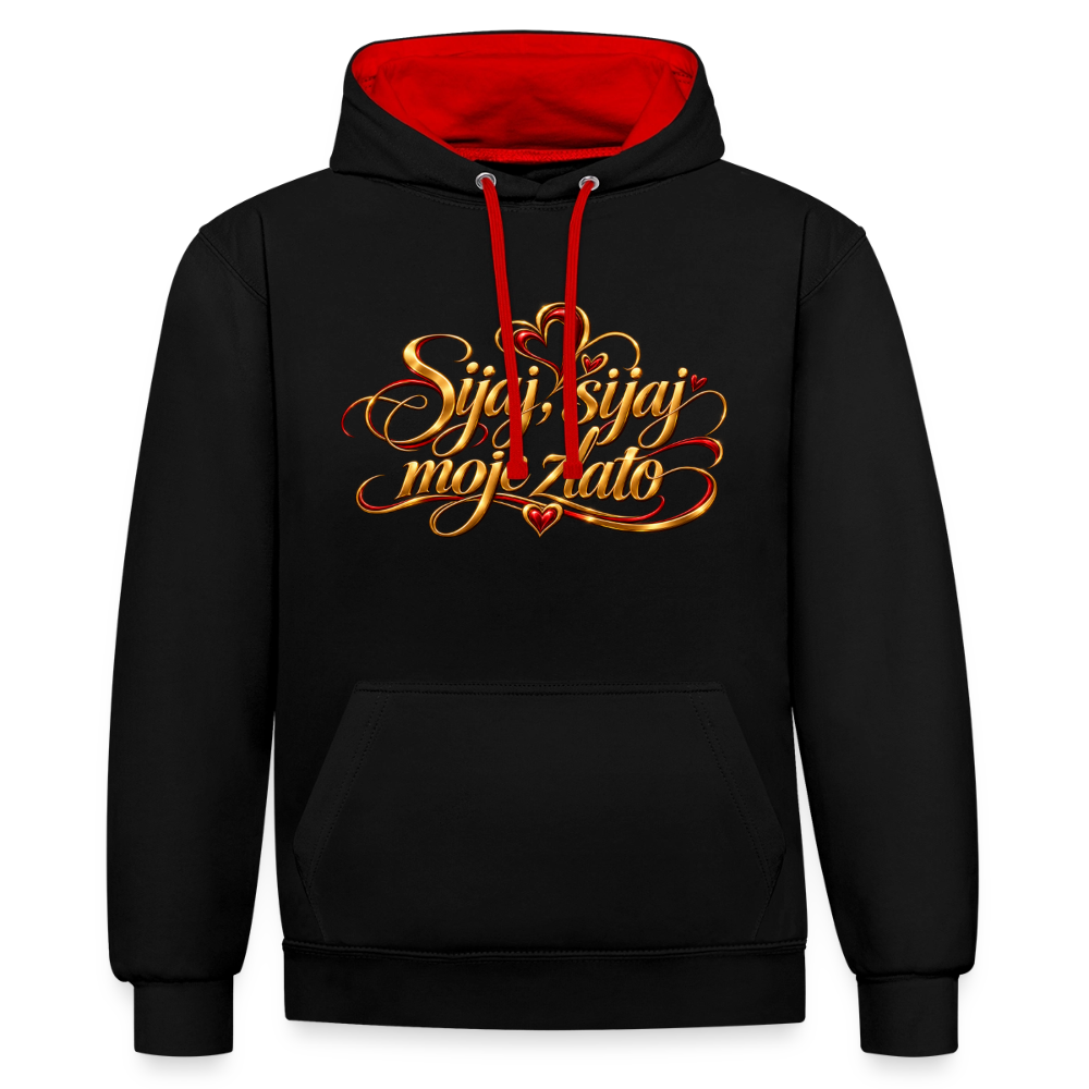 Kontrast-Hoodie - Sijaj sijaj moje zlato - Schwarz/Rot
