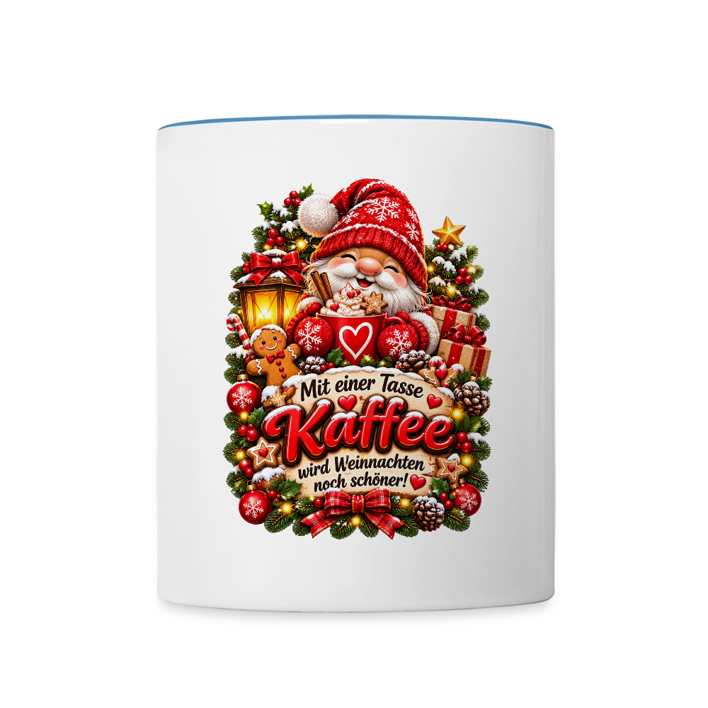 Weihnachtstasse 🎄 Mit einer Tasse Kaffee wird Weihnachten noch schöner – 325 ml - Weiß/Hellblau