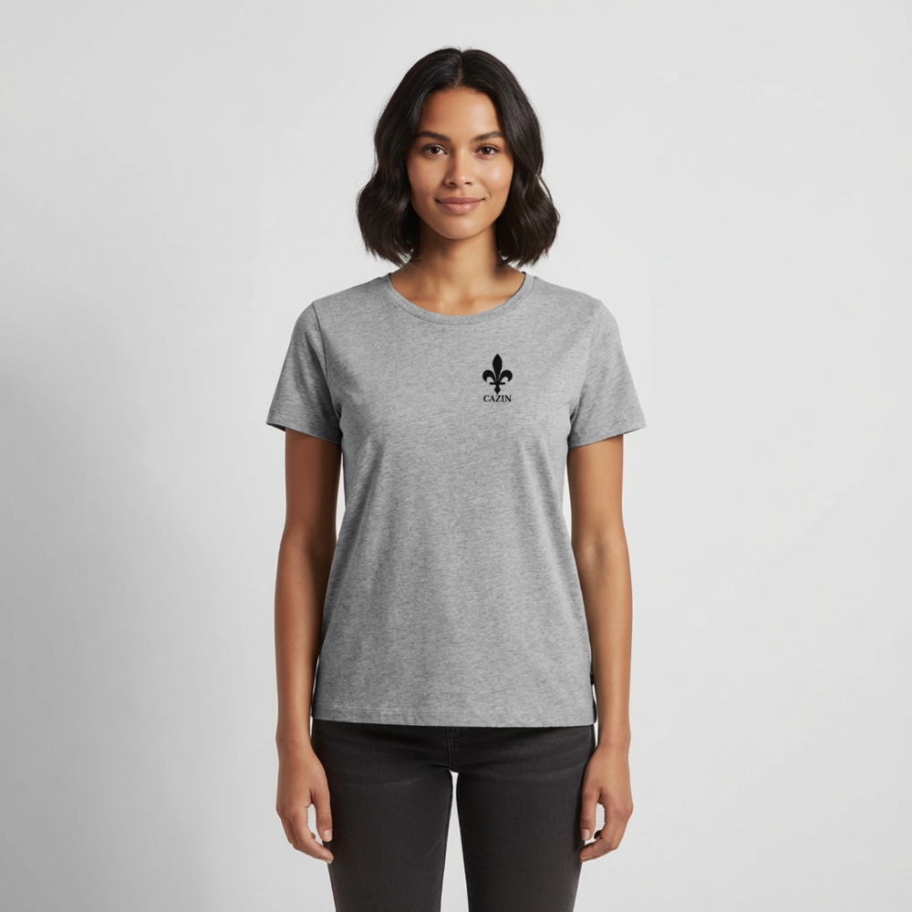 CAZIN Premium T-Shirt Frauen – Bosnische Lilie | Brust- & Rückenprint - Grau meliert