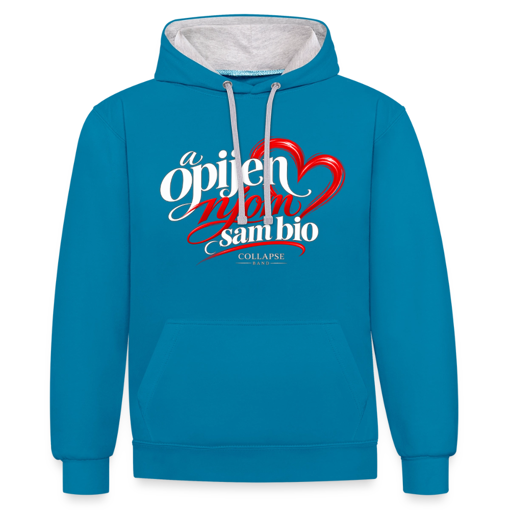Kontrast-Hoodie - Opijen njom sam bio - Pfauenblau/Grau meliert