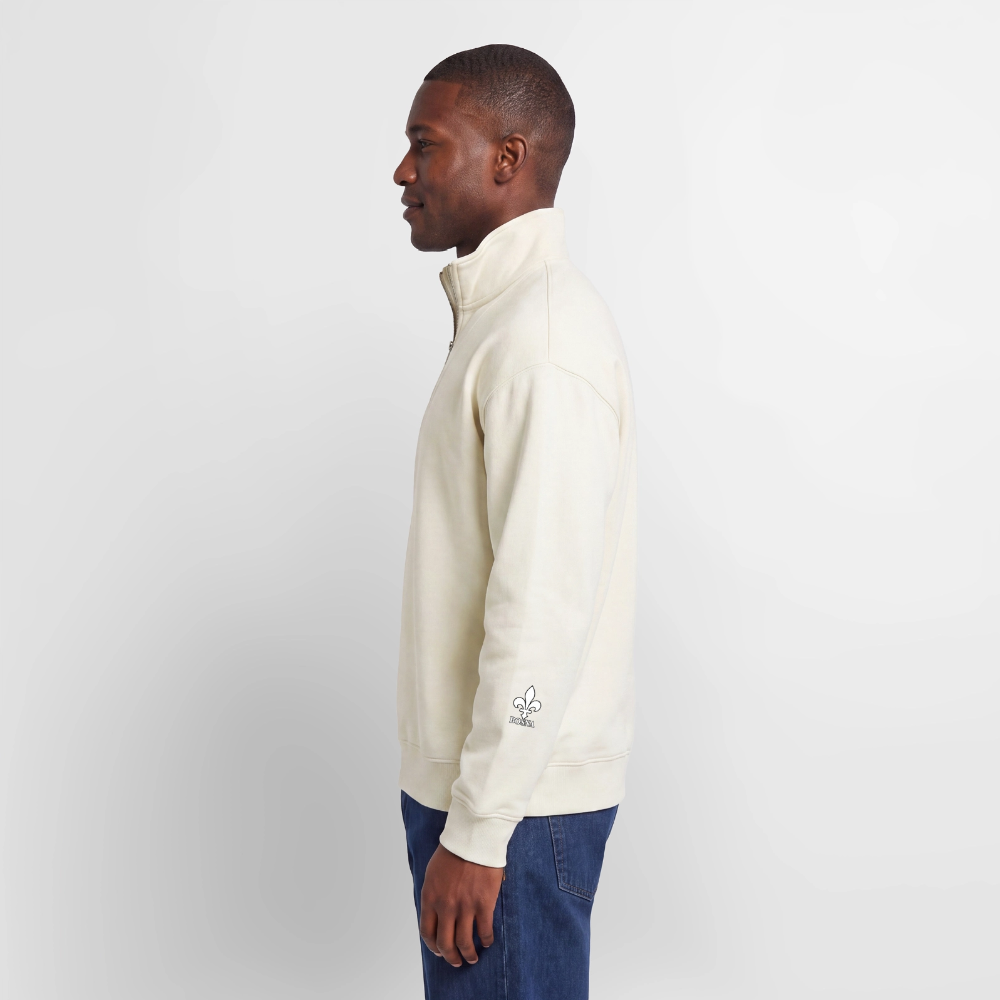 BOSNA Premium Organic Half-Zip Sweatshirt – SPREAD | Lilie auf Brust & Ärmeln - Naturweiß