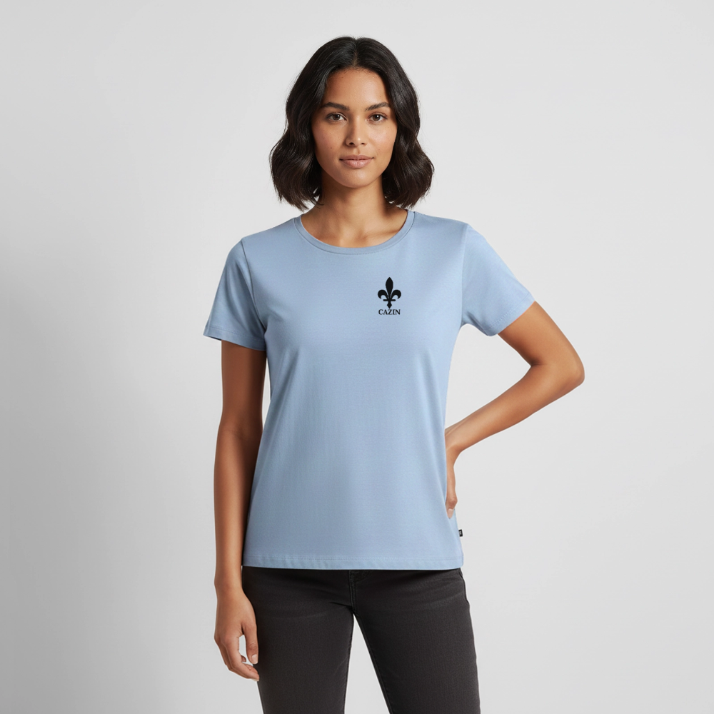 CAZIN Premium T-Shirt Frauen – Bosnische Lilie | Brust- & Rückenprint - Hellblau