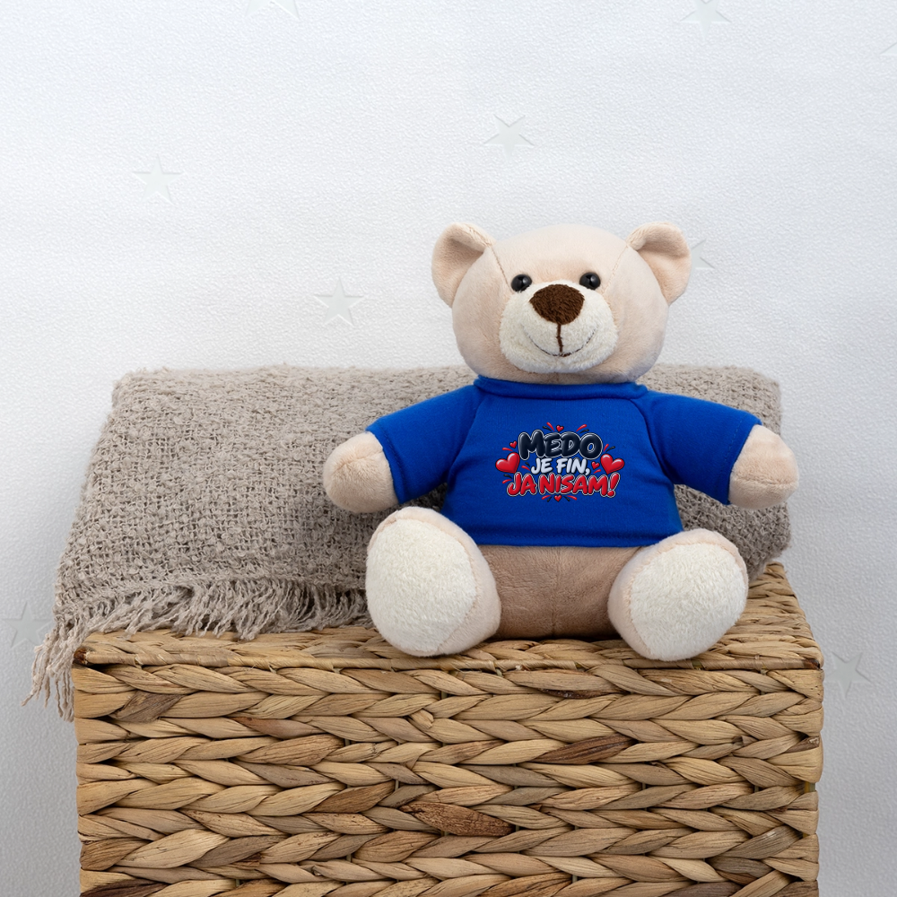 MEDO JE FIN, JA NISAM 😈🧸 – Lustiger Kuschelteddy 20 cm mit Balkan-Spruch | Geschenkidee - Königsblau