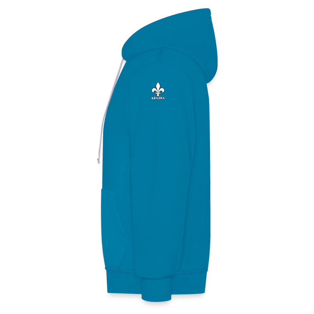 AWDis Just Hoods Kontrast-Hoodie Unisex – KRAJINA mit bosnischen Lilien | Brust- & Schulterprint - Pfauenblau/Grau meliert