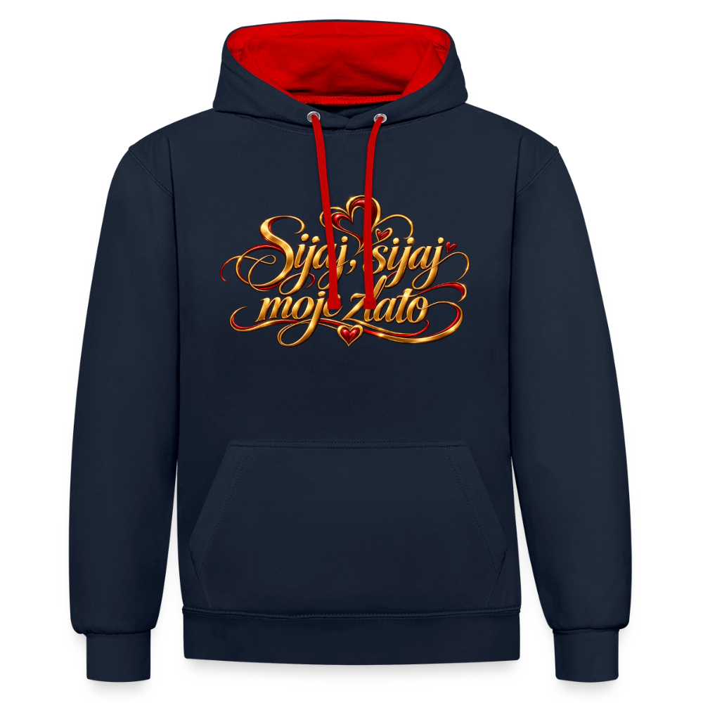Kontrast-Hoodie - Sijaj sijaj moje zlato - Navy/Rot
