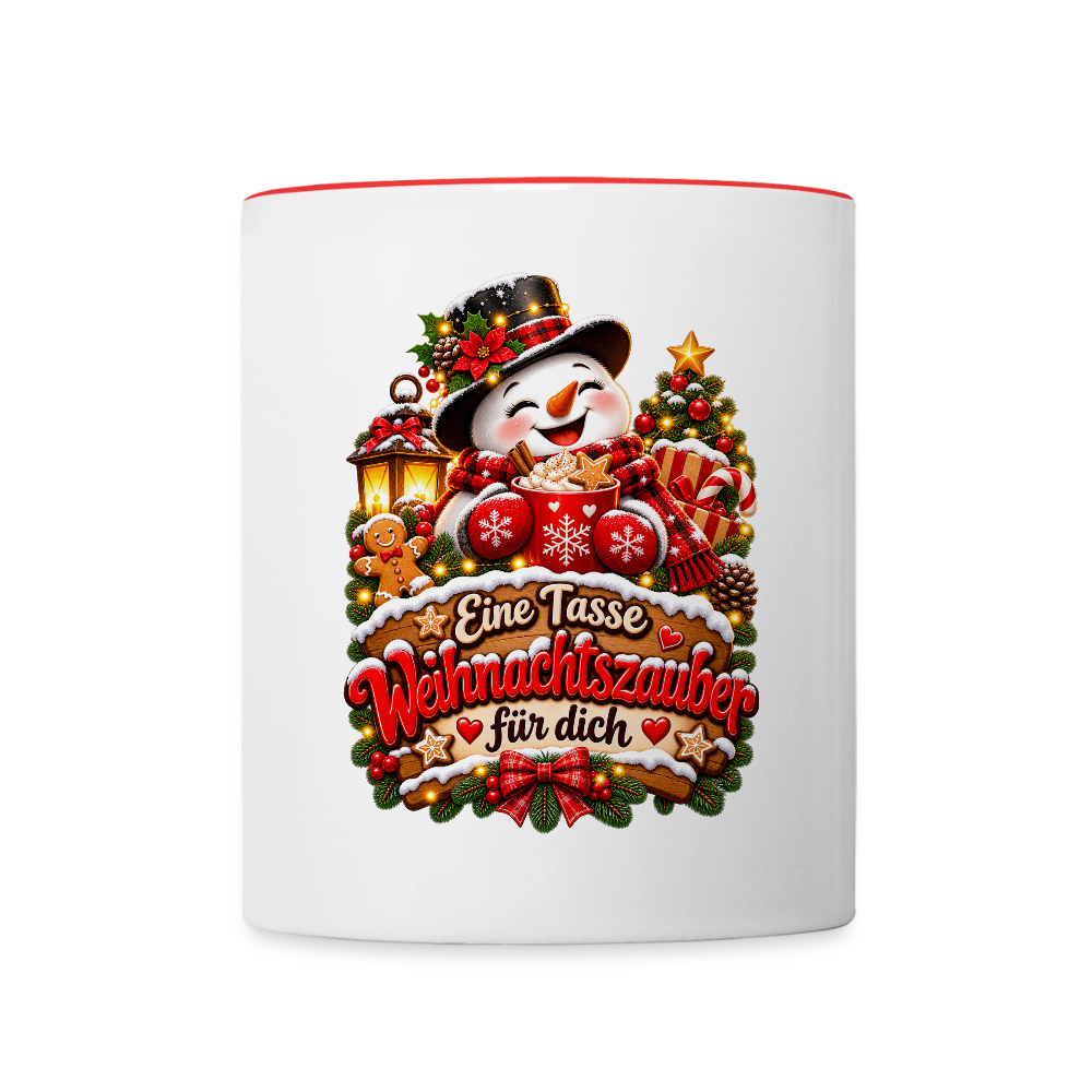Weihnachtstasse ☃️ Eine Tasse Weihnachtszauber für dich – Schneemann Kaffeetasse 325 ml - Weiß/Rot