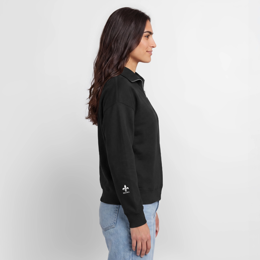 KRAJINA Premium Half-Zip Hoodie – Bosnische Lilie auf Brust & Ärmeln | SPREAD - Schwarz