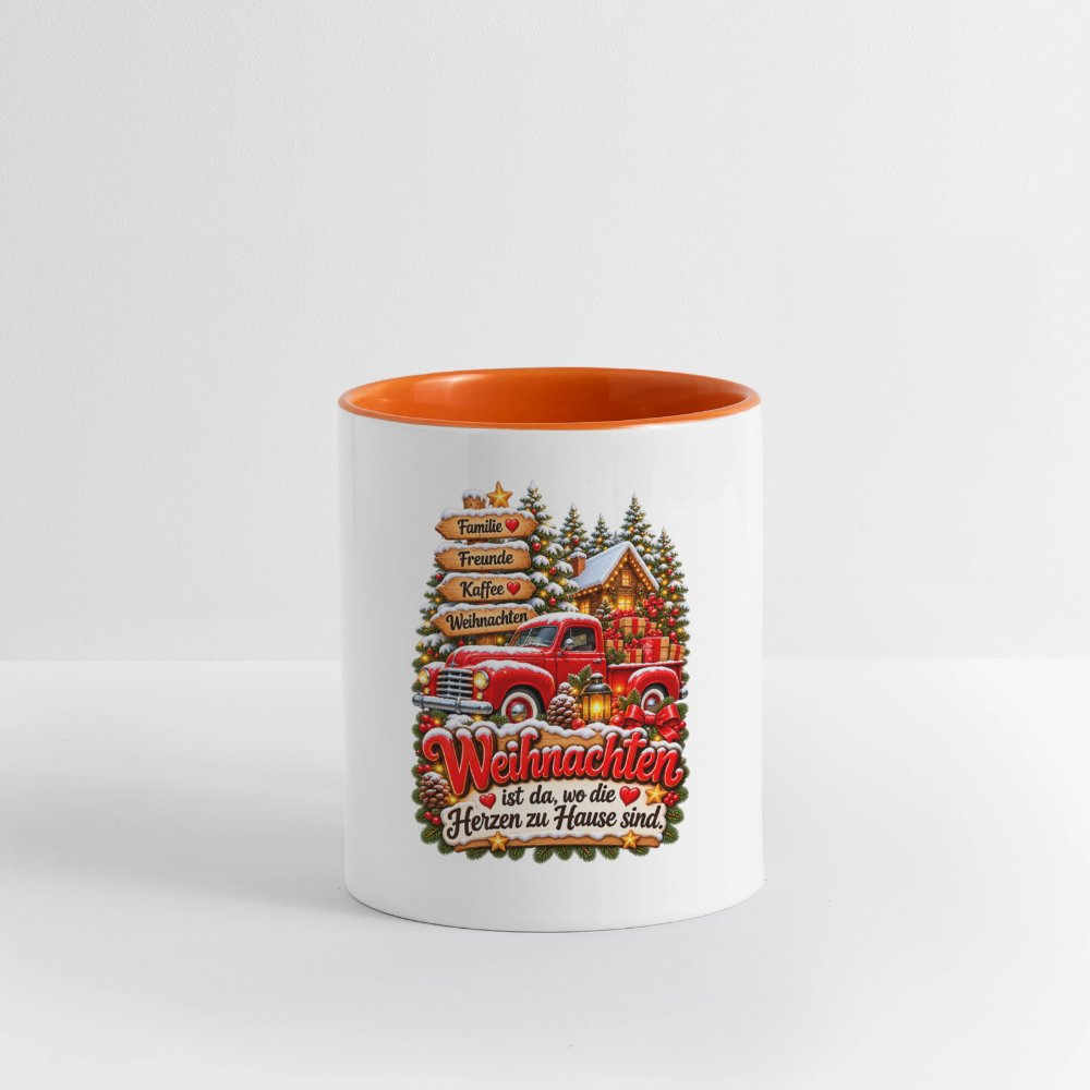Weihnachtstasse 🎄 Weihnachten ist da, wo die Herzen zu Hause sind – 325 ml - Weiß/Orange