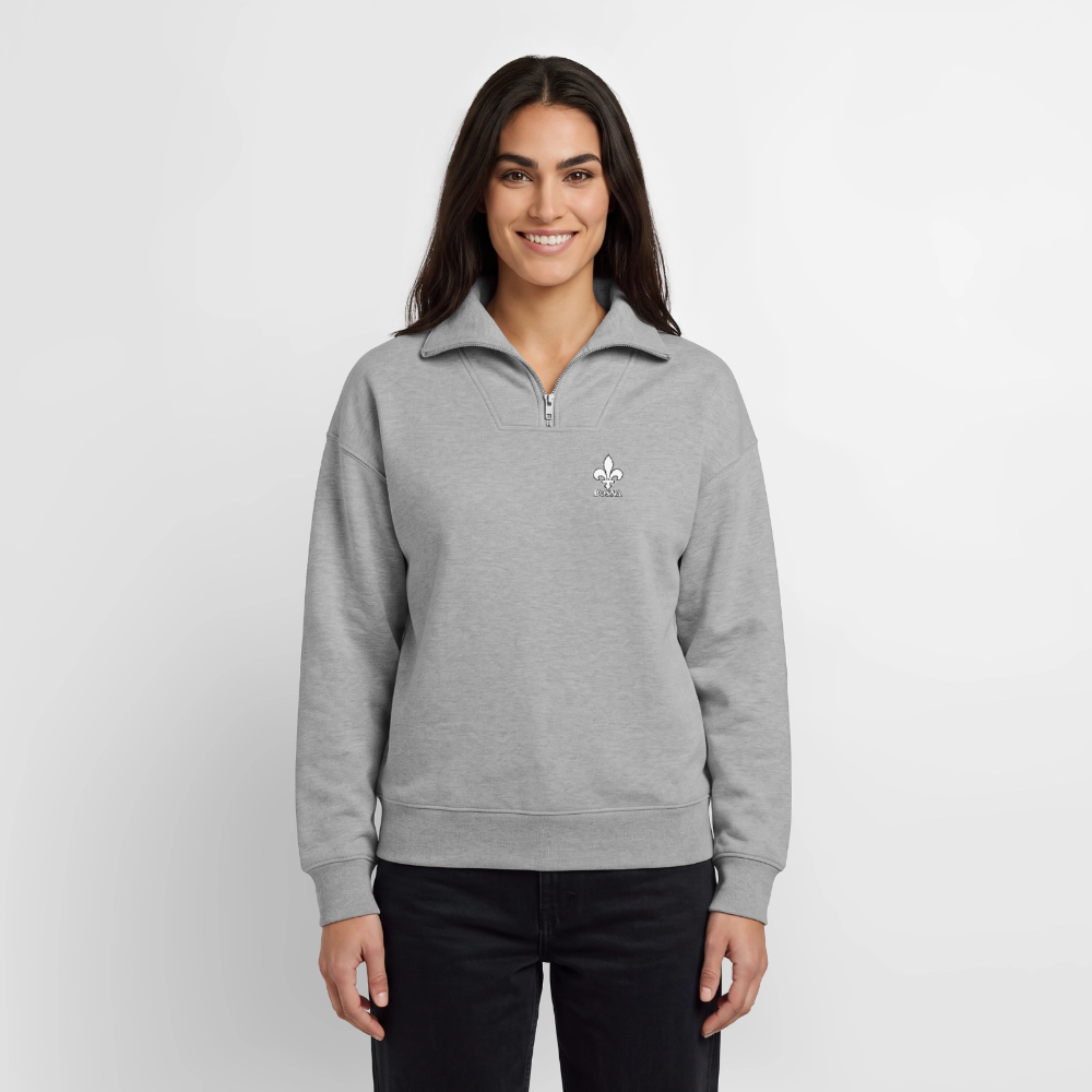 BOSNA Premium Organic Half-Zip Sweatshirt – SPREAD | Lilie auf Brust & Ärmeln - Grau meliert