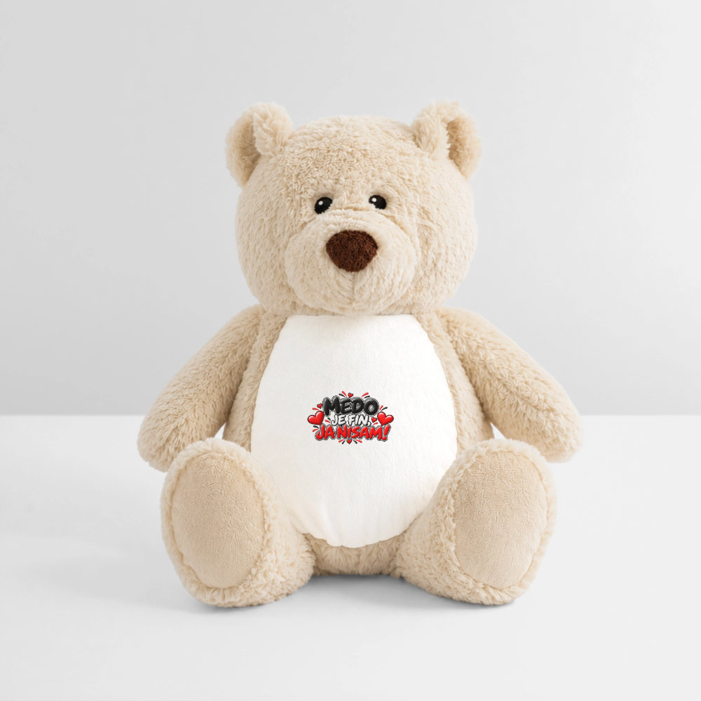 MEDO JE FIN, JA NISAM 😈🧸 – Großer Kuschelteddy 32 cm mit Balkan-Humor | Lustiges Geschenk - Weiß/Mittelbraun