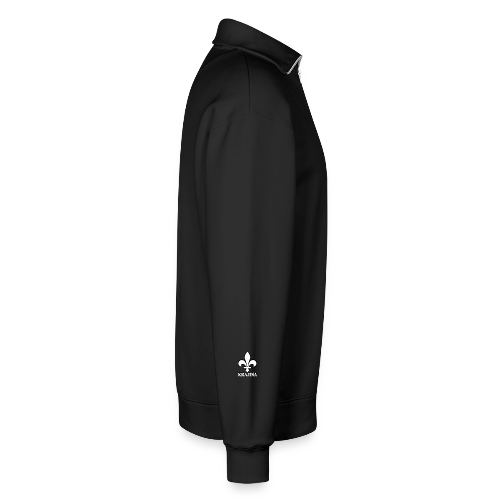 KRAJINA Premium Half-Zip Hoodie – Bosnische Lilie auf Brust & Ärmeln | SPREAD - Schwarz