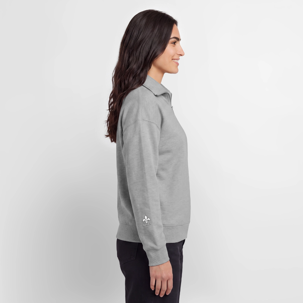 KRAJINA Premium Half-Zip Hoodie – Bosnische Lilie auf Brust & Ärmeln | SPREAD - Grau meliert