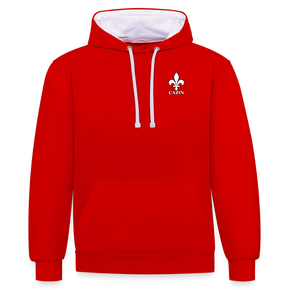 AWDis Just Hoods Kontrast-Hoodie Unisex – CAZIN mit bosnischen Lilien | Brust- & Schulterprint - Rot/Weiß