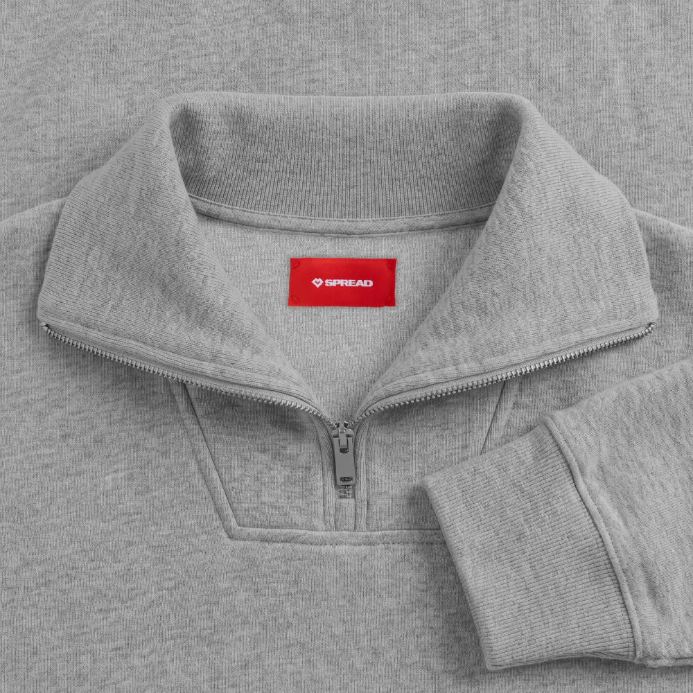 KRAJINA Premium Half-Zip Hoodie – Bosnische Lilie mit dezentem Brustprint | SPREAD - Grau meliert