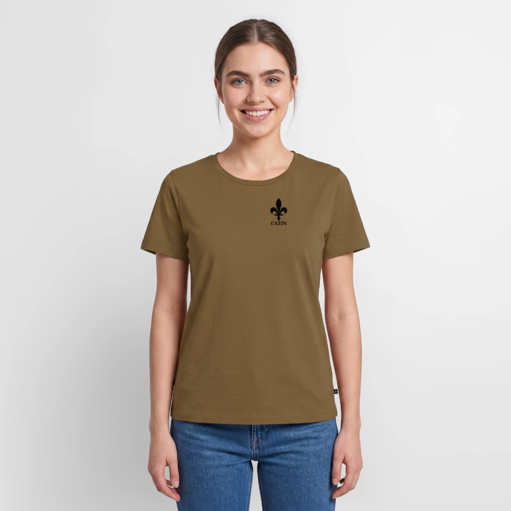 CAZIN Premium T-Shirt Frauen – Bosnische Lilie | Brust- & Rückenprint - Nussbraun