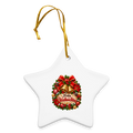 Keramik-Stern Weihnachtsanhänger – Frohe Weihnachten | Eleganter Christbaumschmuck mit Glocken - Weiß