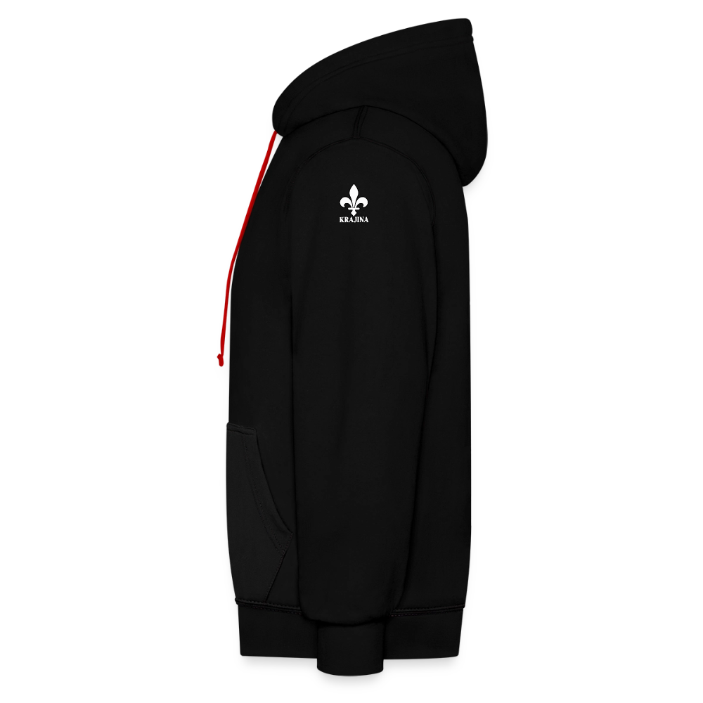 AWDis Just Hoods Kontrast-Hoodie Unisex – KRAJINA mit bosnischen Lilien | Brust- & Schulterprint - Schwarz/Rot