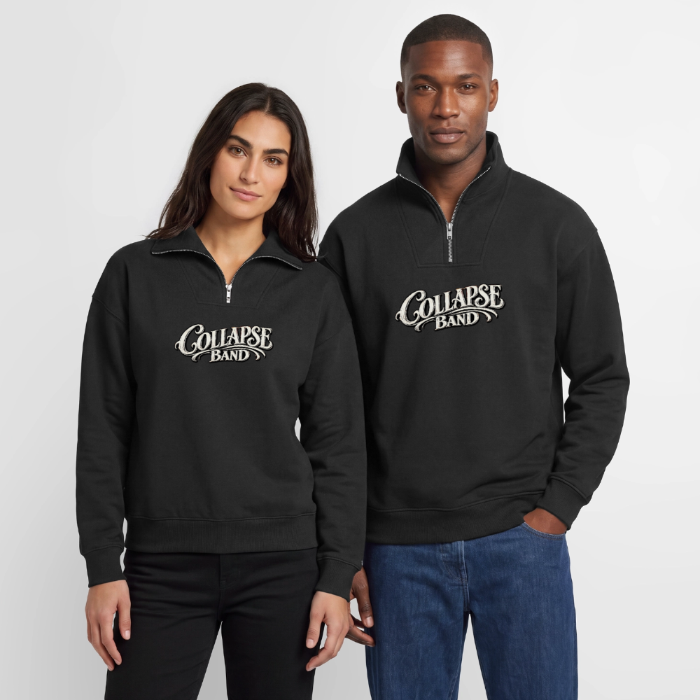 Relaxed Unisex Organic Half Zip Sweatshirt – Collapse band street - Schwarz