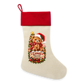 Leinen Weihnachtsstrumpf personalisiert – Mein erstes Weihnachten | Teddy mit Wunschname - Natur/Rot 