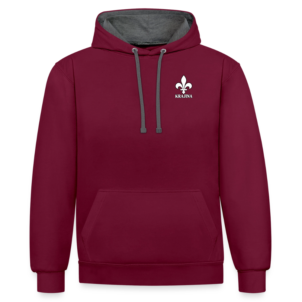 AWDis Just Hoods Kontrast-Hoodie Unisex – KRAJINA mit bosnischen Lilien | Brust- & Schulterprint - Weinrot/Anthrazit