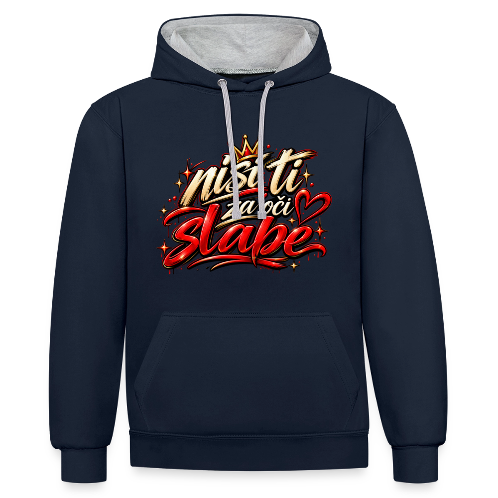 Kontrast-Hoodie - Nisi ti za oci slabe - Navy/Grau meliert