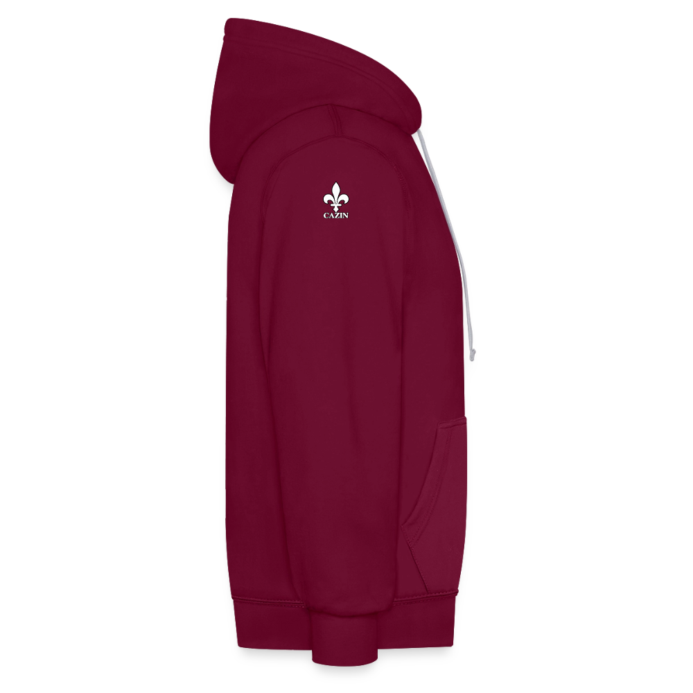AWDis Just Hoods Kontrast-Hoodie Unisex – CAZIN mit bosnischen Lilien | Brust- & Schulterprint - Weinrot/Anthrazit