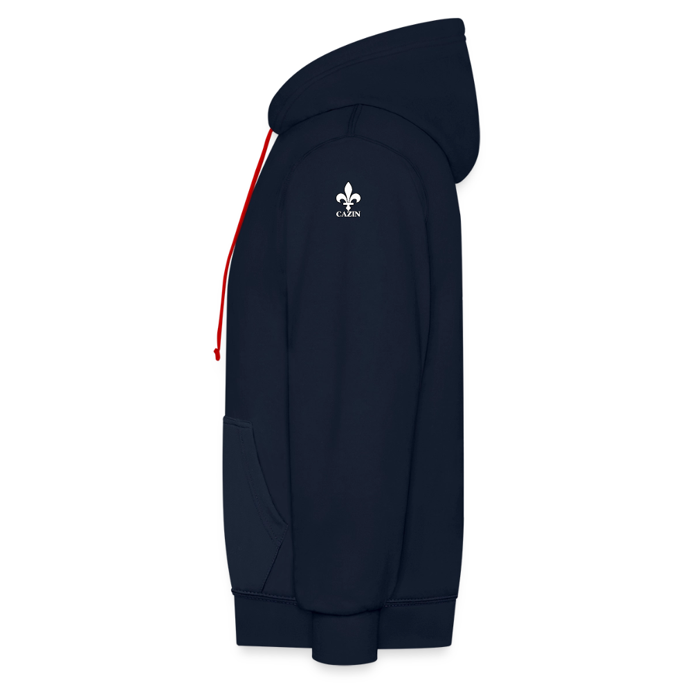 AWDis Just Hoods Kontrast-Hoodie Unisex – CAZIN mit bosnischen Lilien | Brust- & Schulterprint - Navy/Rot